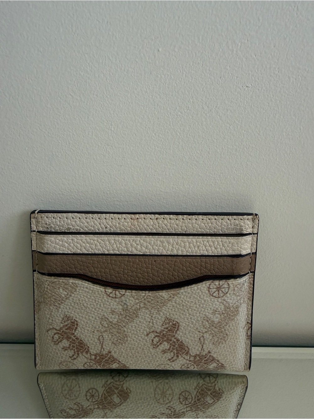 COACH Horse Carriage Printed Card Holder in Cream and Taupe